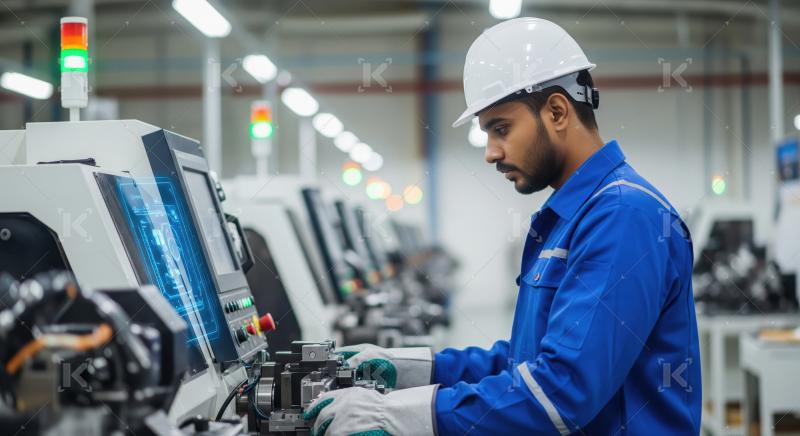 Industrial Worker Operating Advanced Machinery in Modern Factory