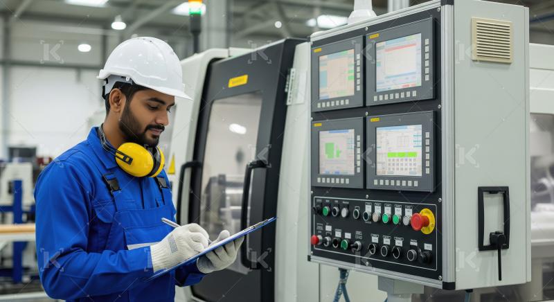 Engineer Monitoring Industrial Machine Controls in Modern Factor