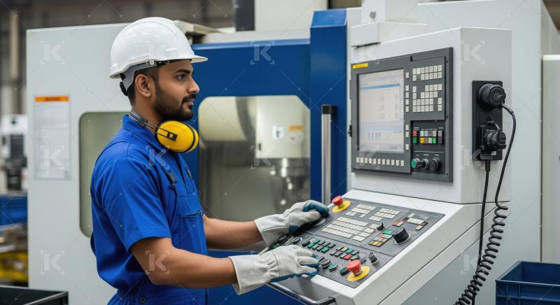 Skilled Factory Worker Operates Advanced CNC Machine in Industri