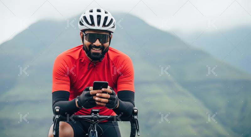 A cyclist rides his bike along a deserted scenic road, surrounde