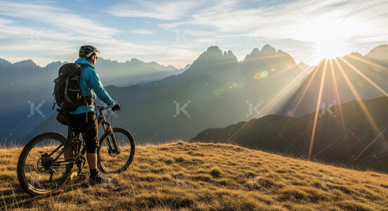 A cyclist rides his bike along a deserted scenic road, surrounde