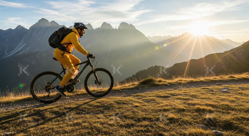 A cyclist rides his bike along a deserted scenic road, surrounde