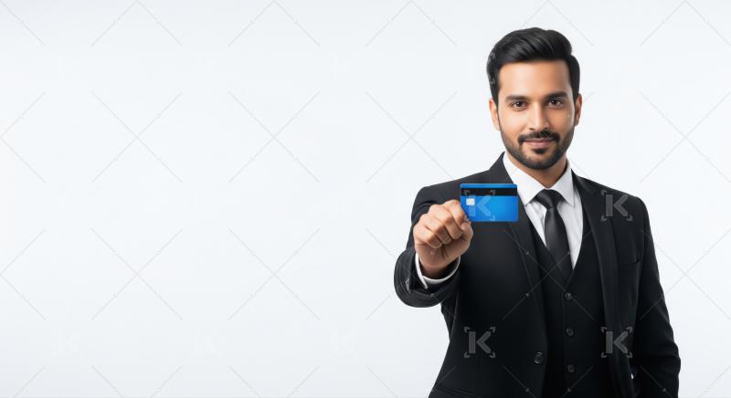 A confident Indian businessman showing card, representing financ