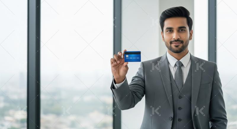 A confident Indian businessman showing card, representing financ
