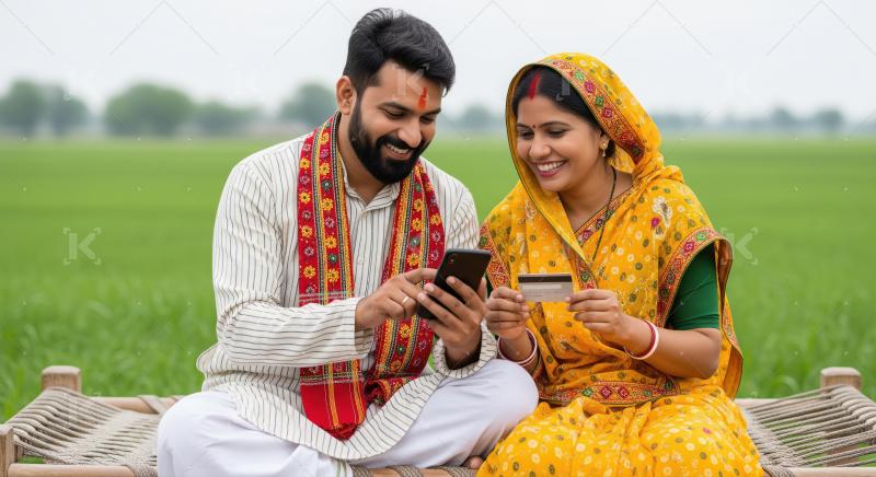 Indian rural couple,dressed in traditional attire, sits together