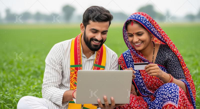 Indian rural couple,dressed in traditional attire, sits together