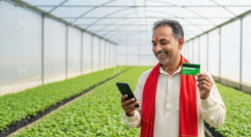 A young Indian farmer in a greenhouse, wearing traditional attir