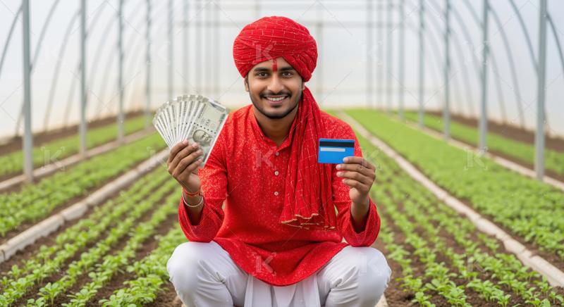 A young Indian man in vibrant red traditional attire sits in a g