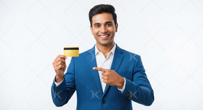 A confident Indian businessman showing card, representing financ