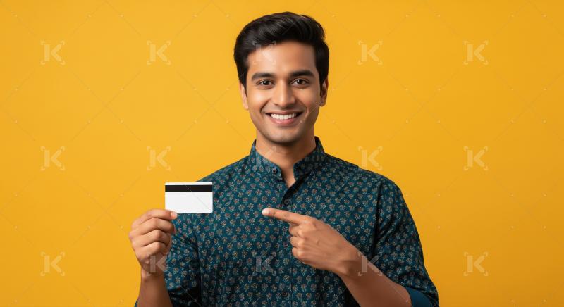 A confident Indian businessman showing card, representing financ