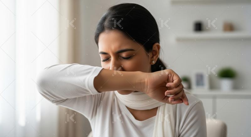 A young woman holding a tissue while feeling sickness and cold a