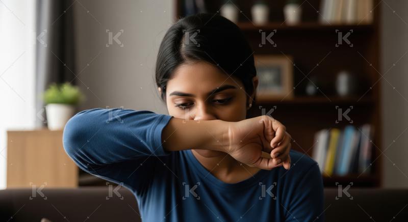 A young woman holding a tissue while feeling sickness and cold a