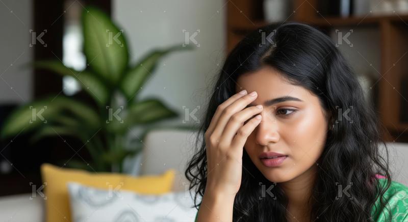 A young woman holding a tissue while feeling sickness and cold a