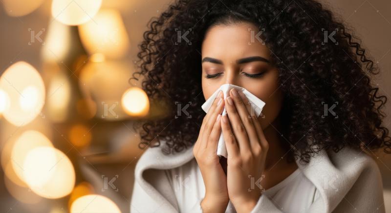 A young woman sits at her office desk, she wipes her face with a