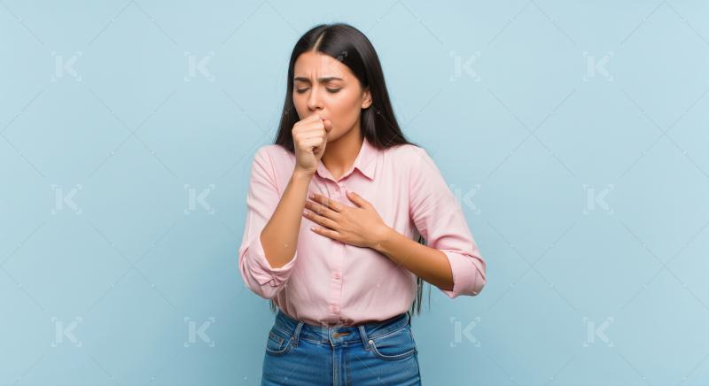 A young woman holding a tissue while feeling sickness and cold a