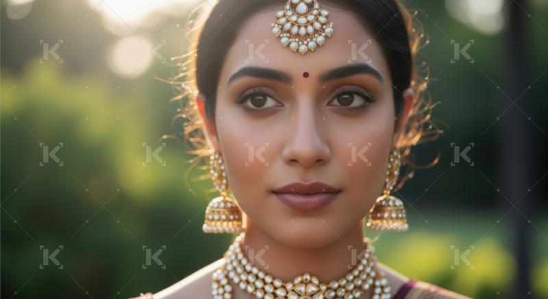 Beautiful Indian bride captures her glowing face with intricate