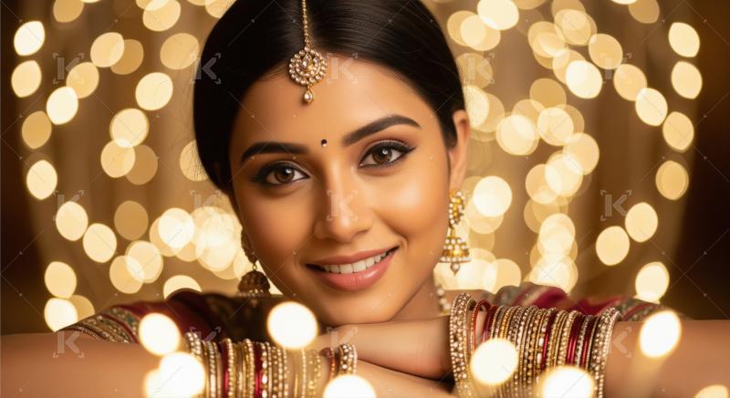 Beautiful Indian bride captures her glowing face with intricate