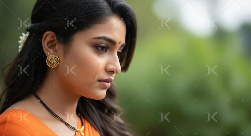 Indian woman feeling sad and crying sitting alone
