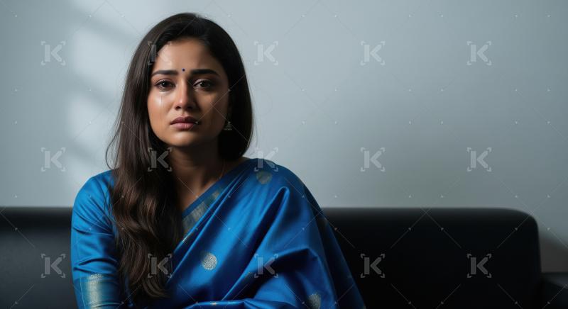 Indian woman feeling sad and crying sitting alone