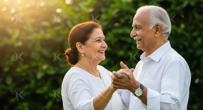 Happy indian elderly couple doing dance and enjoying at outdoor