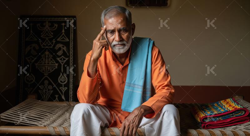 Indian farmer sitting in the stress at agriculture field waiting
