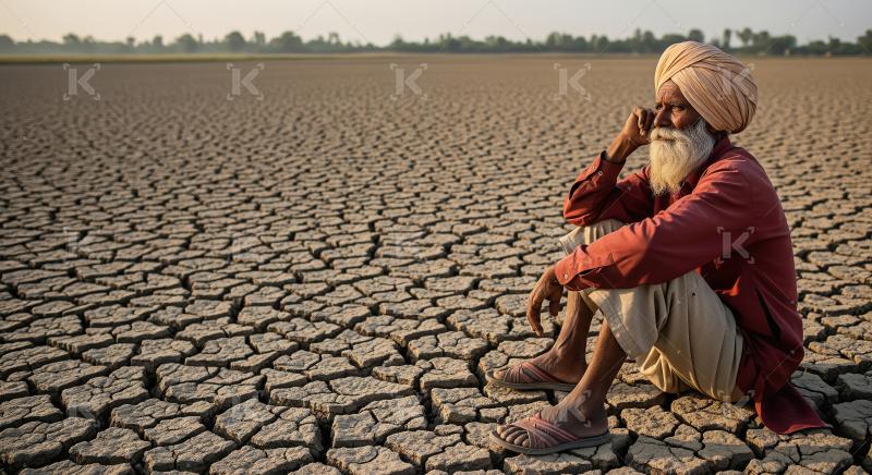 Indian farmer sitting in the stress at agriculture field waiting
