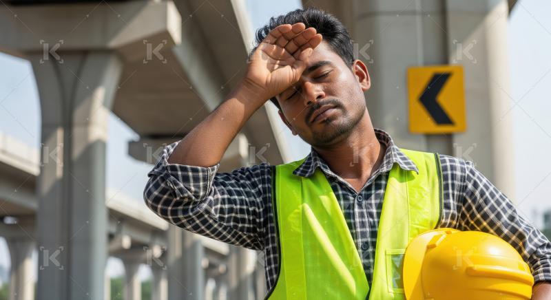 A construction worker in stressful and To get tired