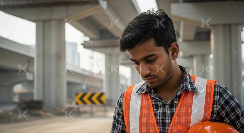A construction worker in stressful and To get tired