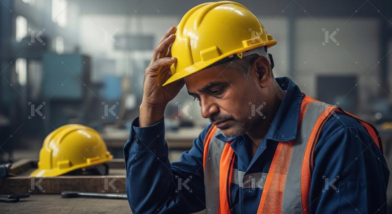 A construction worker wearing a yellow safety helmet and reflect
