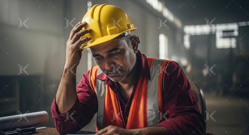 A construction worker wearing a yellow safety helmet and reflect