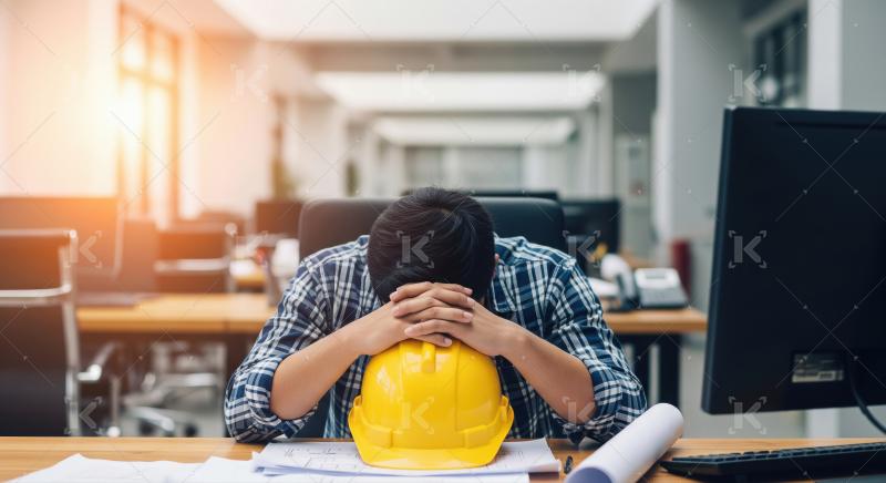 A construction worker in a safety vest sits tiredly on the groun