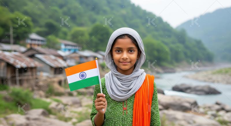 A girl wearing a green scarf stands outdoors in a mountain villa