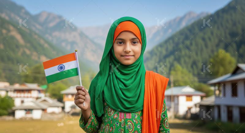 A girl wearing a green scarf stands outdoors in a mountain villa