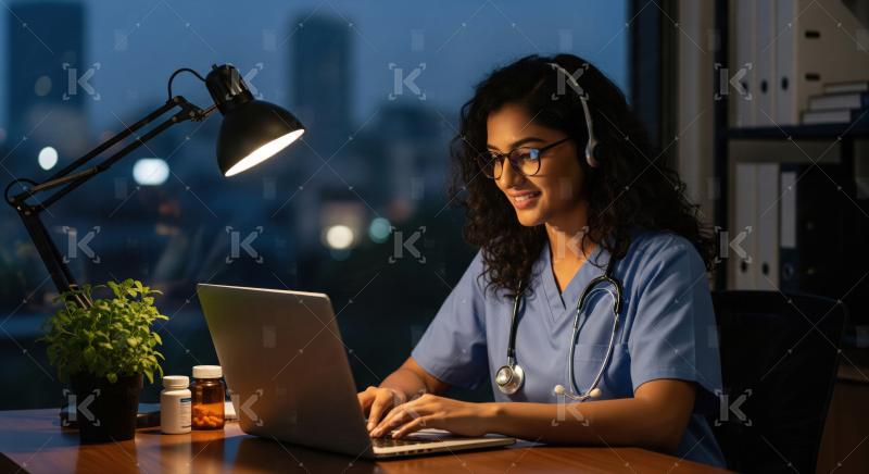 Smiling Doctor Works Late, Providing Telehealth Consultation Onl