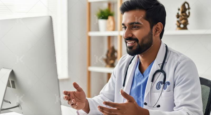 Smiling Indian Doctor Communicating in Telehealth Consultation