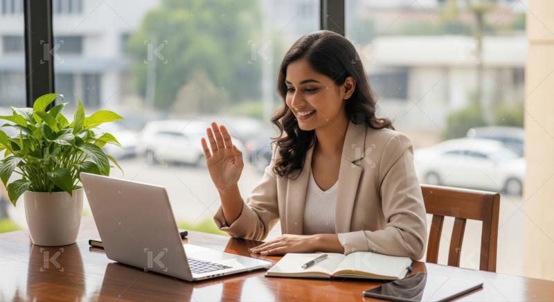 Smiling Professional Waving Hello During Online Video Call
