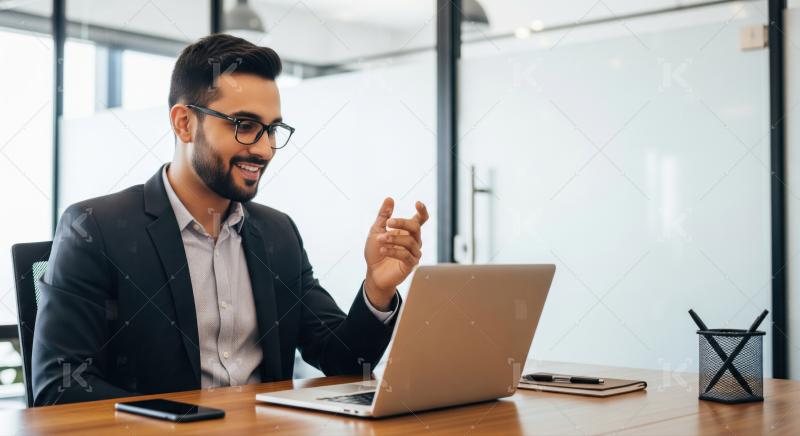 Young Professional Man Smiling While Working on Laptop