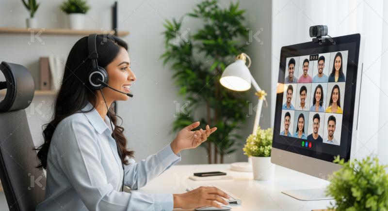 Happy Indian Businesswoman Engaged in Virtual Meeting from Home