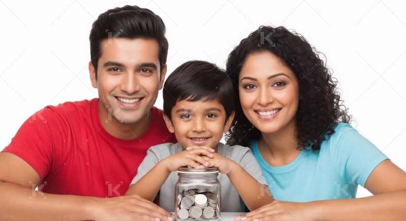 Happy Indian Family Saving Money Together for Future