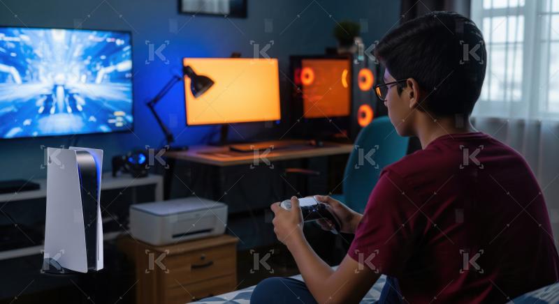 Young Gamer Playing PlayStation 5 in Modern Room