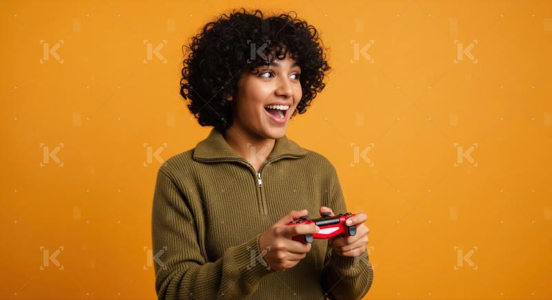 Happy Young Woman Enjoying Video Games with Controller