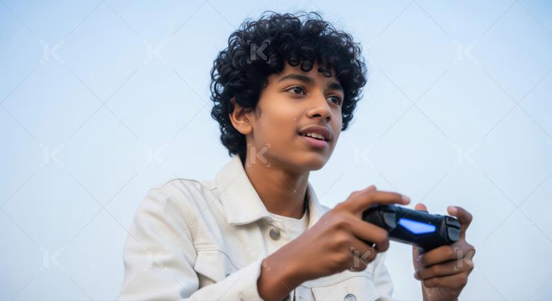 Focused young male gamer enjoying video game on a clear day