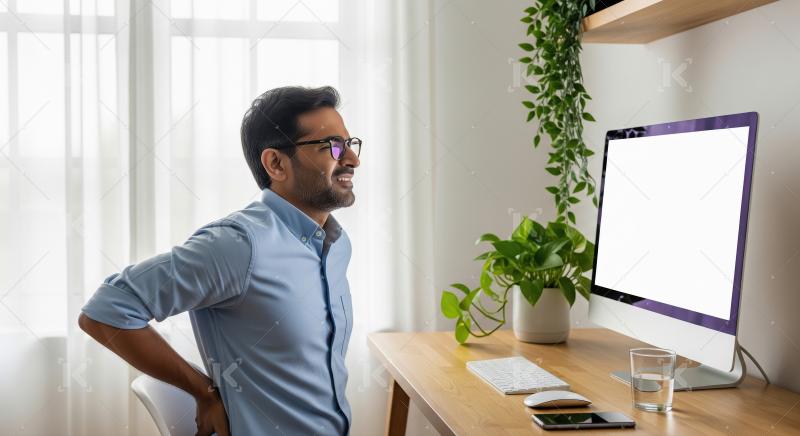 Man Suffering Back Pain While Working at Home Office Desk