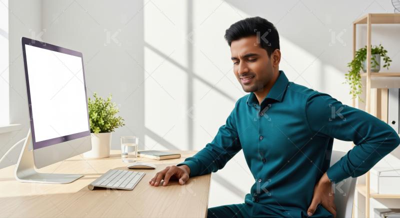 Man Suffering Back Pain While Working at Computer Desk