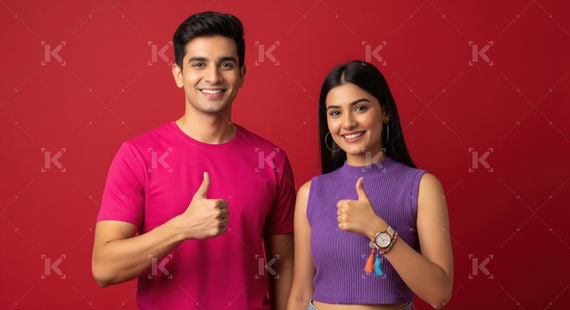 Happy Indian Couple Smiling Showing Thumbs Up Gesture