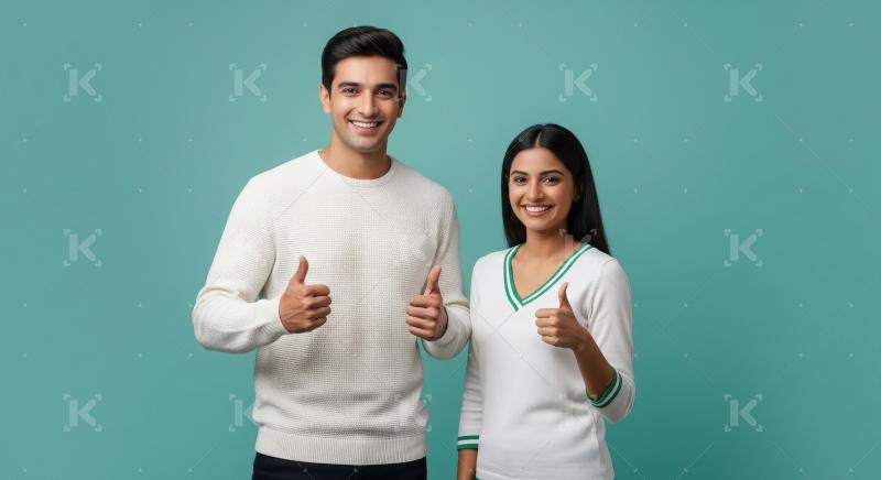 Happy Indian Couple Smiling, Giving Thumbs Up