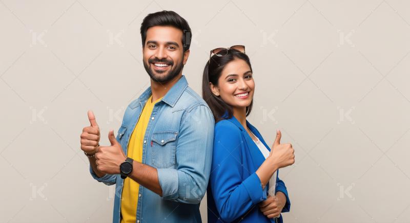 Cheerful Young Indian Duo Showing Approval with Thumbs Up