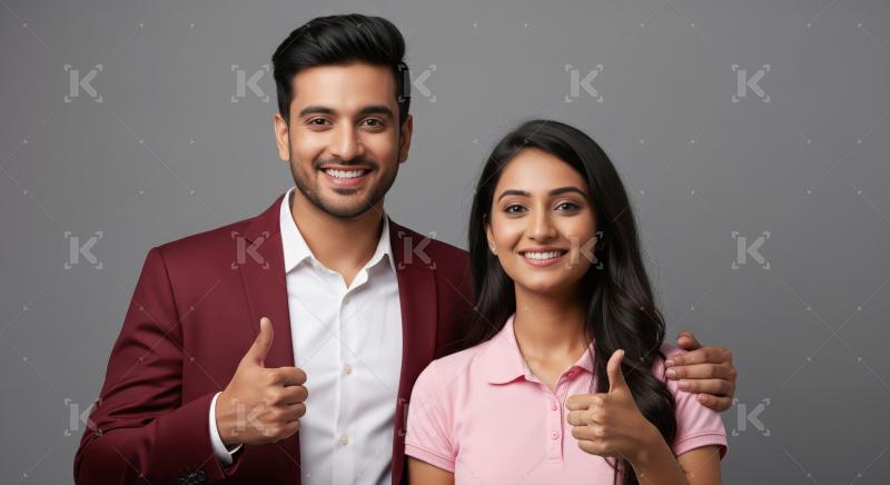 Happy Young Indian Couple Smiling Brightly, Giving Thumbs Up