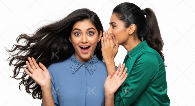Girl Whispering Secret to Shocked Indian Friend