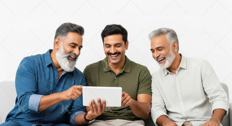 Three Happy Indian Men Enjoying Tablet Together